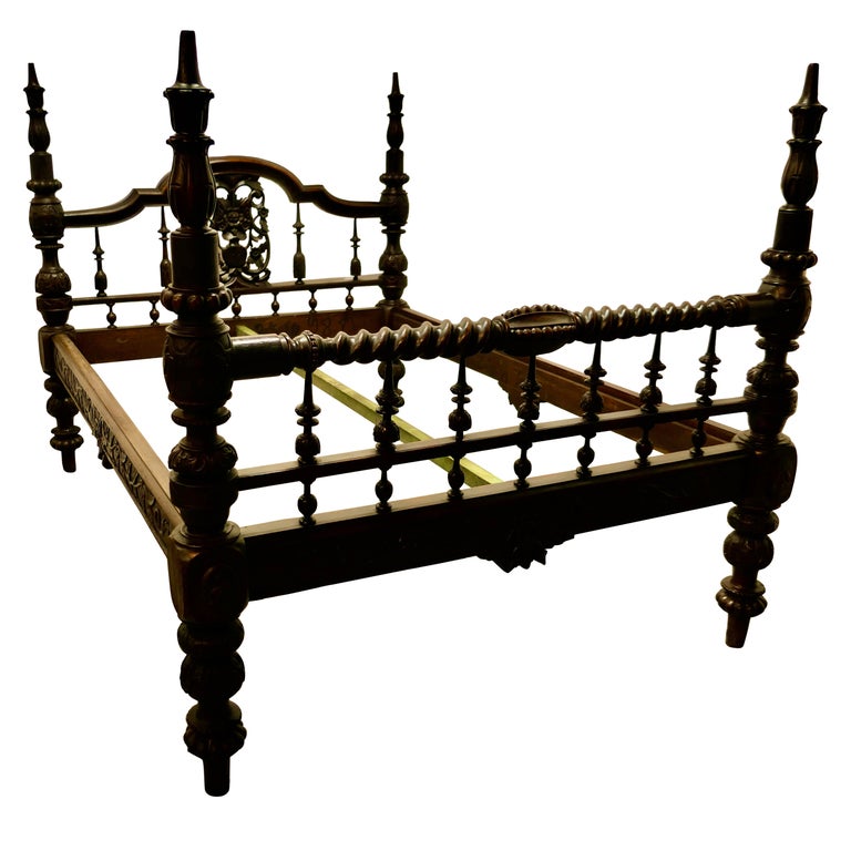 Colonial Raj Home Colonial Raj Double Bed, Anglo Indian Carved Double Bed For Sale at 1stDibs