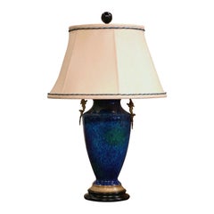 Retro Mid-Century French Painted Ceramic and Bronze Urn Form Table Lamp with Shade