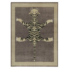 Rug & Kilim’s Distressed Style Tiger Skin Rug in Gray, Beige and Black Pictorial