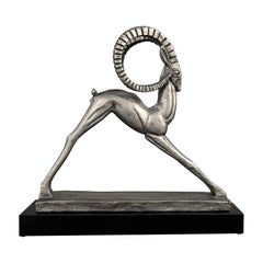 Retro Modern Silver Painted Ibex Ram by David Fisher for Austin Sculptures