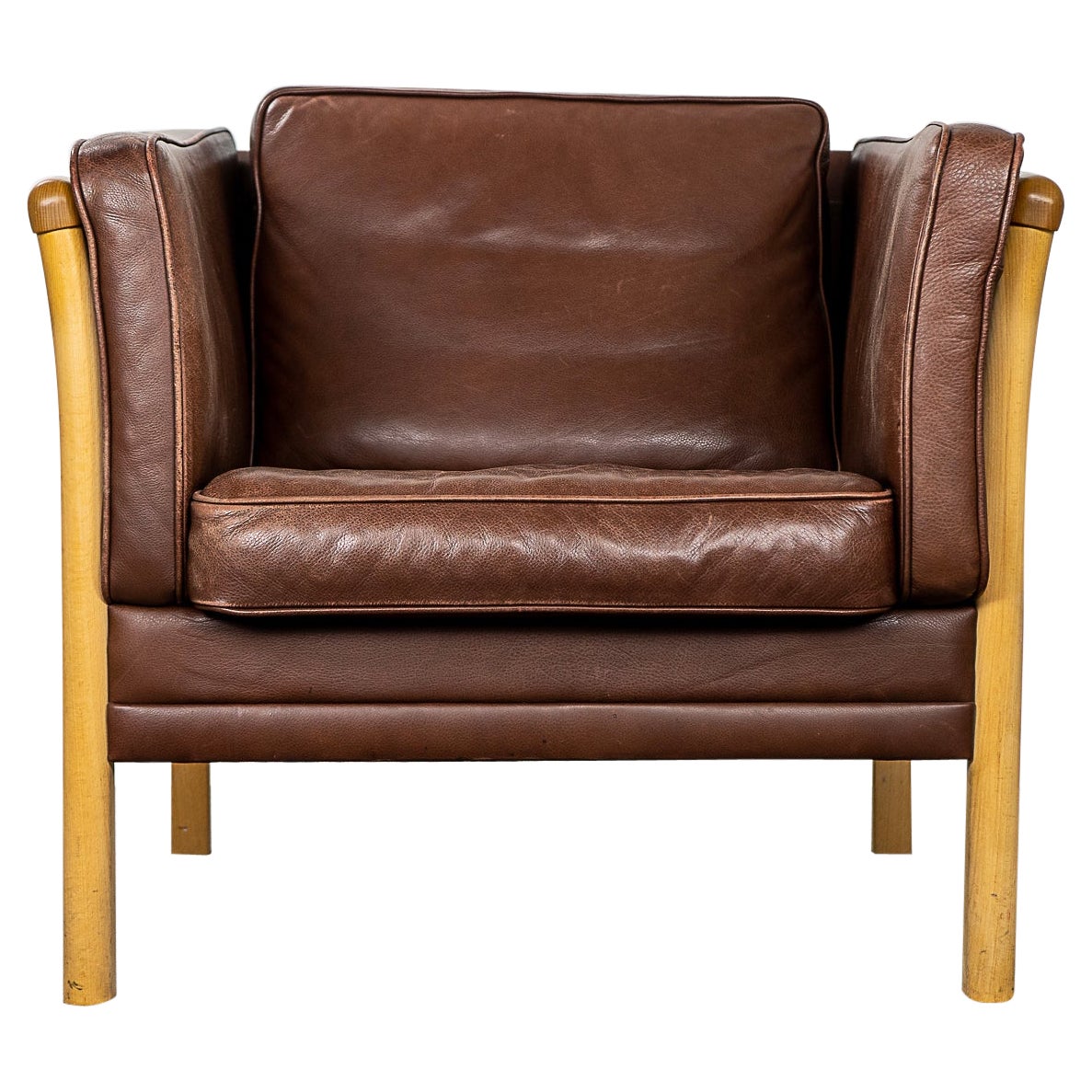 Danish Mid-Century Beech & Leather Lounge Chair