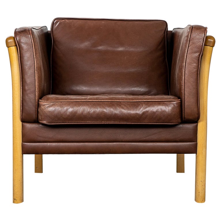 Danish Mid-Century Beech & Leather Lounge Chair For Sale