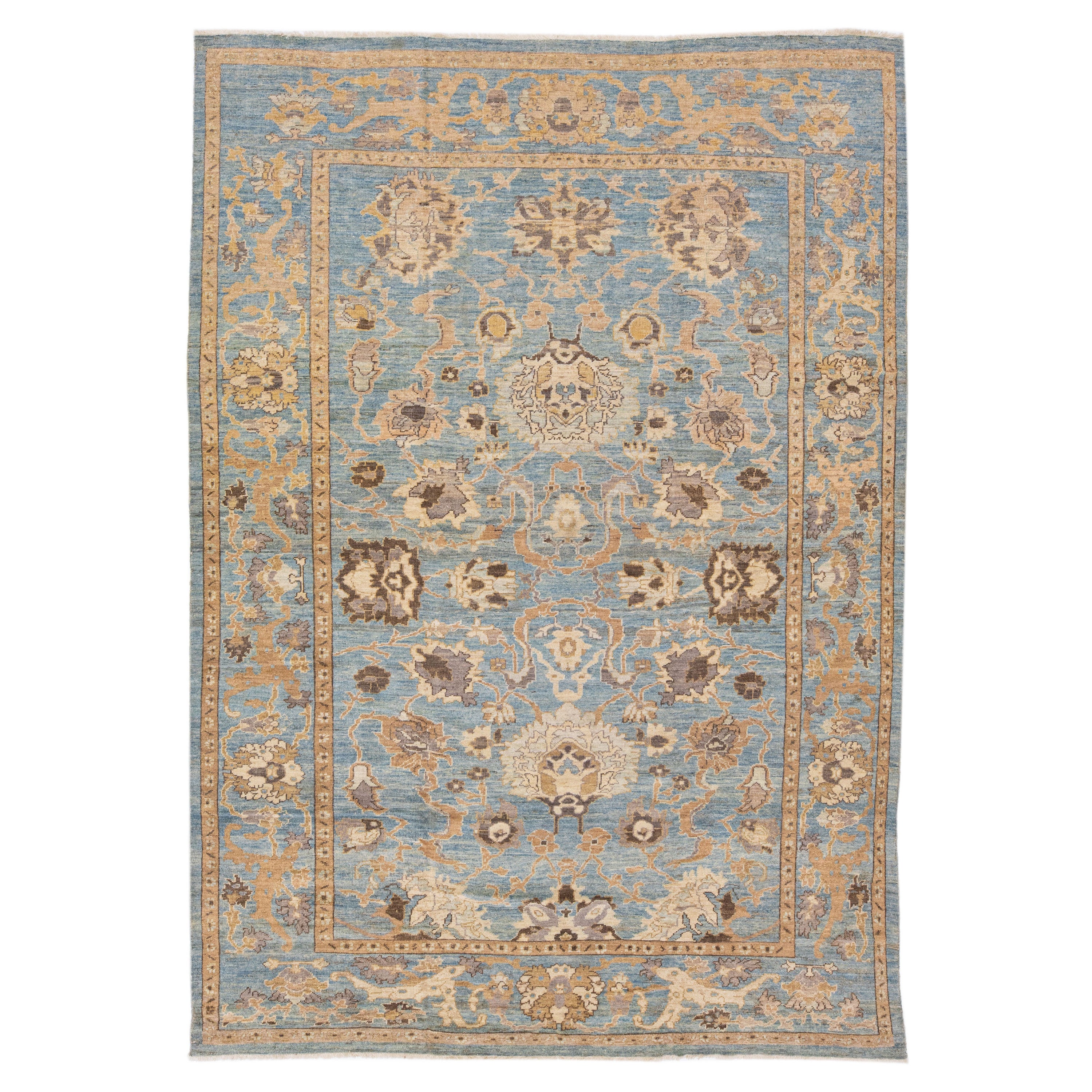 Gray Modern Sultanabad Handmade Persian Wool Rug with Allover Motif For