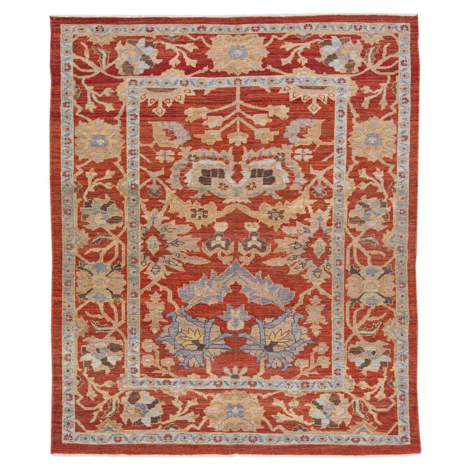 Modern Sultanabad Handmade Brown and Rust Wool Rug With Floral Motif ...
