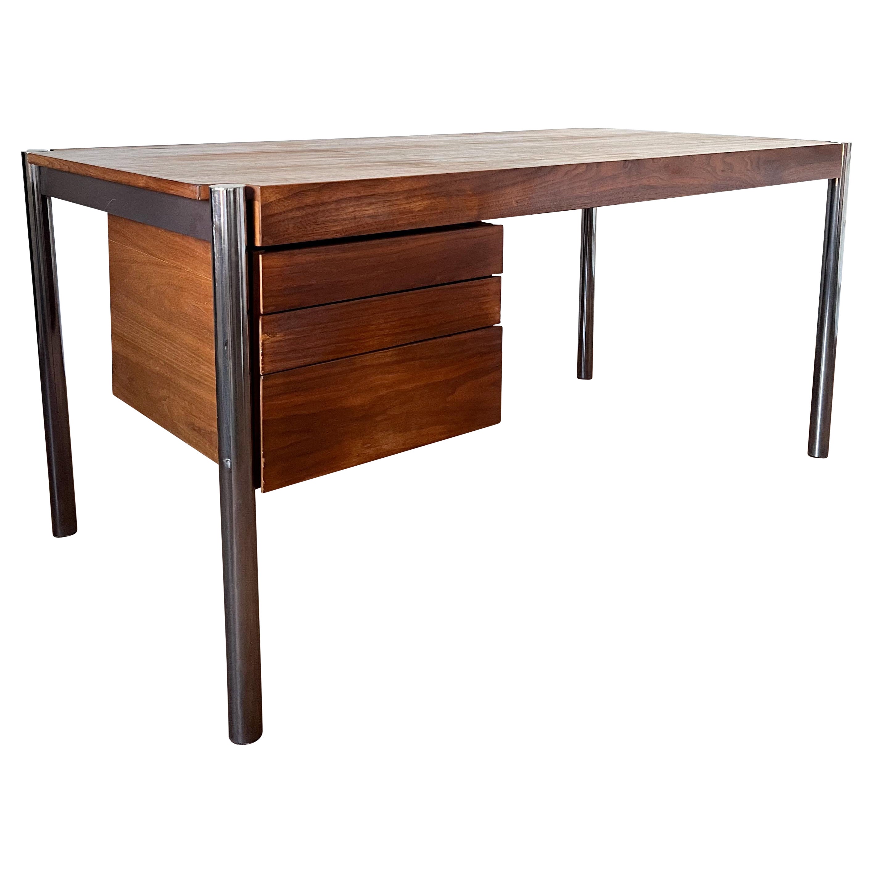 MCM Chrome & Walnut Executive Desk by Jens Risom for Howe