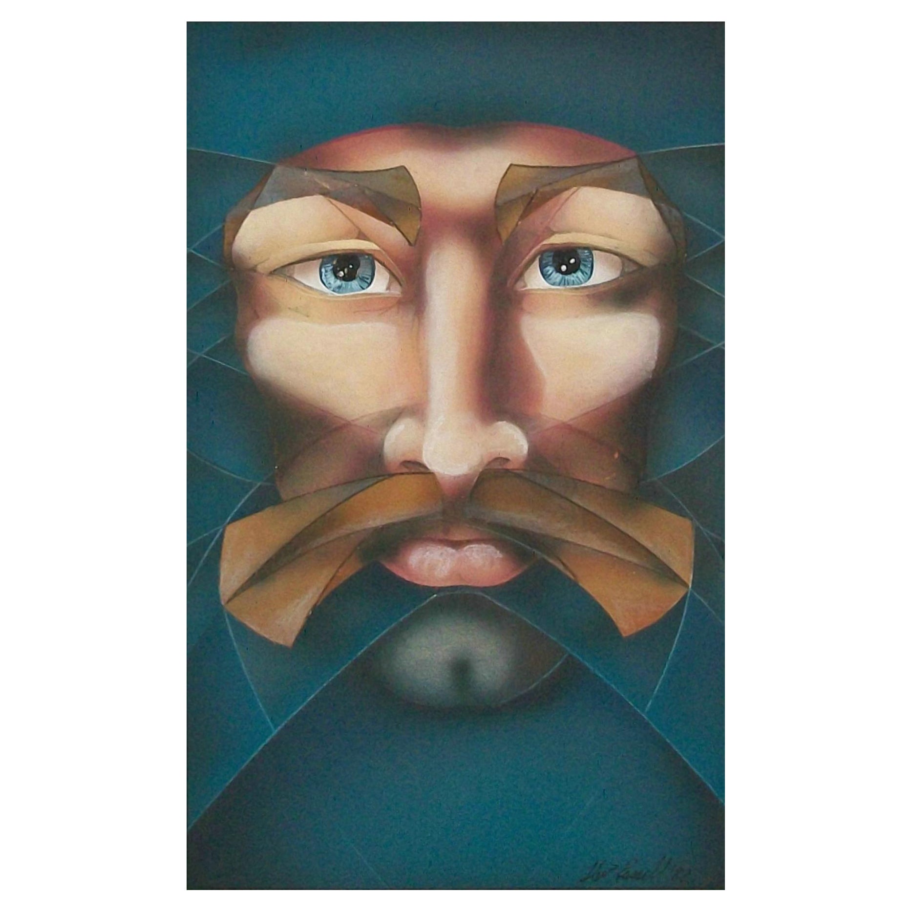 THEO RUSSELL - Cubist Airbrush Portrait Painting - Signed - Canada - Circa 1982