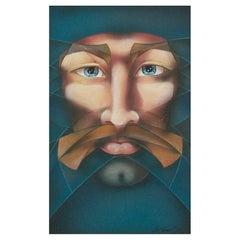 THEO RUSSELL - Cubist Airbrush Portrait Painting - Signed - Canada - Circa 1982