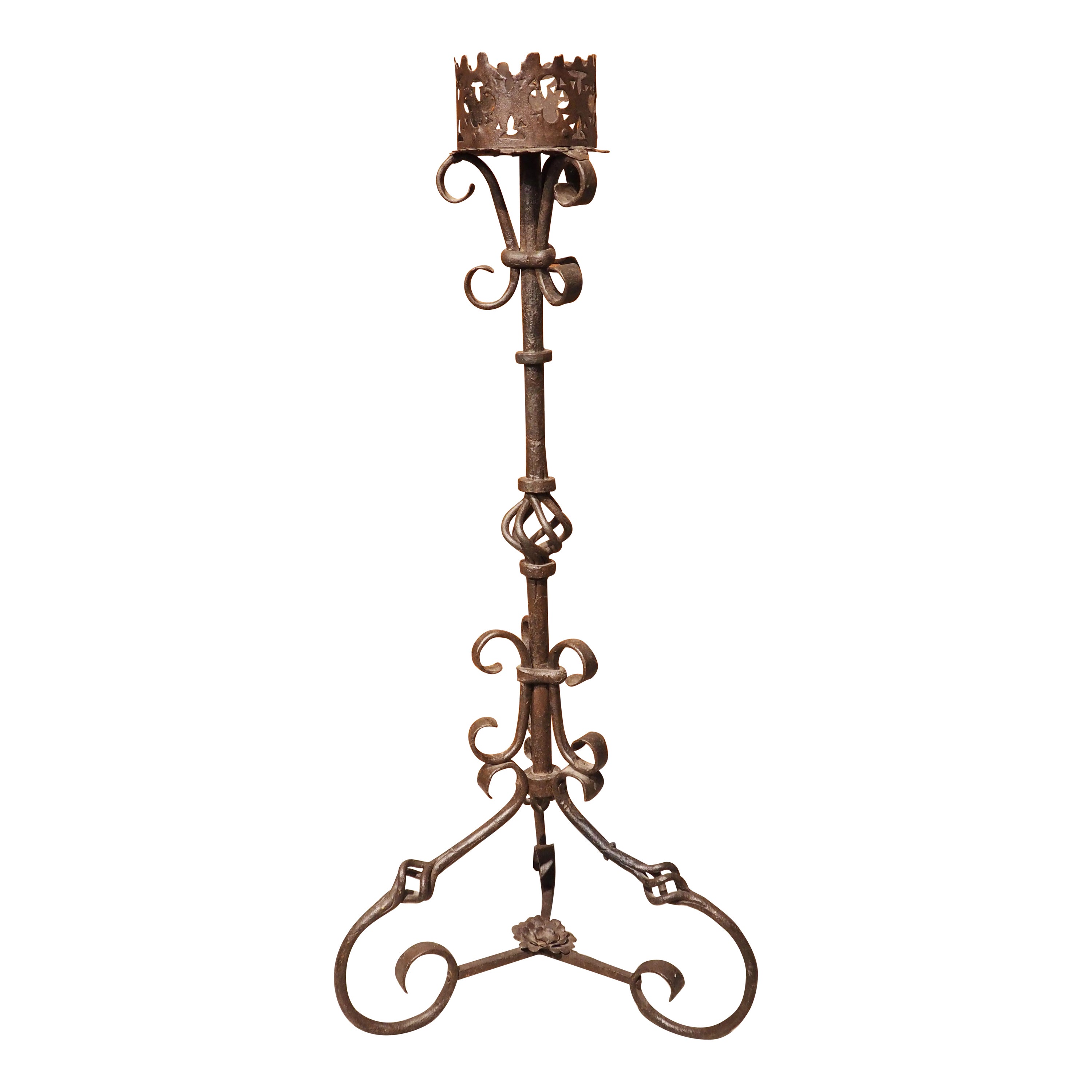 Antique Wrought Iron Spanish Candle Holder, Circa 1600