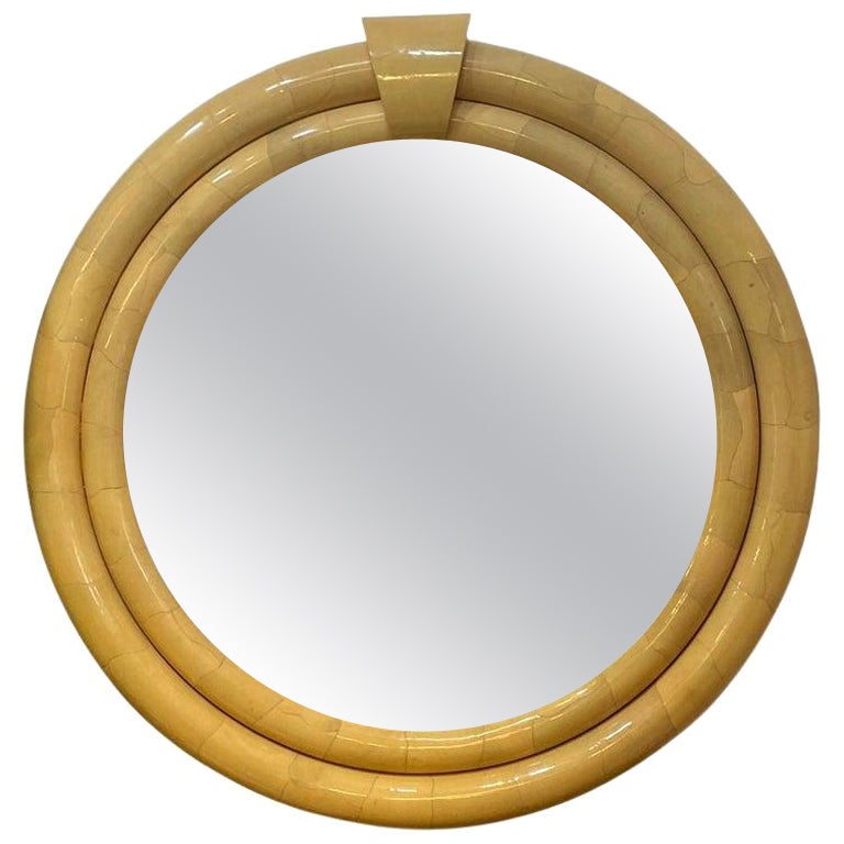 Enrique Garcel Goatskin Beveled Mirror, with Keystone Top Style of Karl Springer For Sale