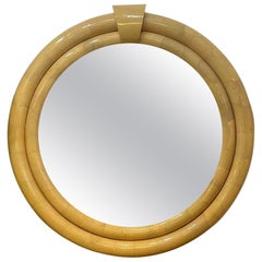 Enrique Garcel Goatskin Beveled Mirror, with Keystone Top Style of Karl Springer