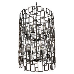 Retro Brutalist Rectangle Link Foyer Chandelier 