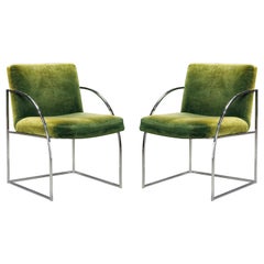 Green Velvet Armchairs by Milo Baughman for Thayer Coggin, Signed & Dated 1975