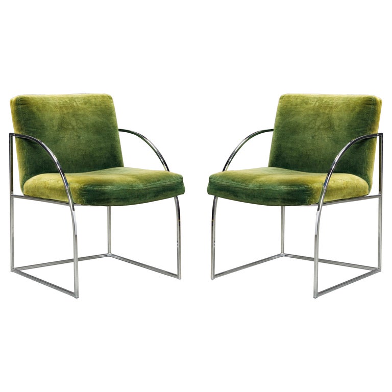 Green Velvet Armchairs by Milo Baughman for Thayer Coggin, Signed & Dated 1975 For Sale