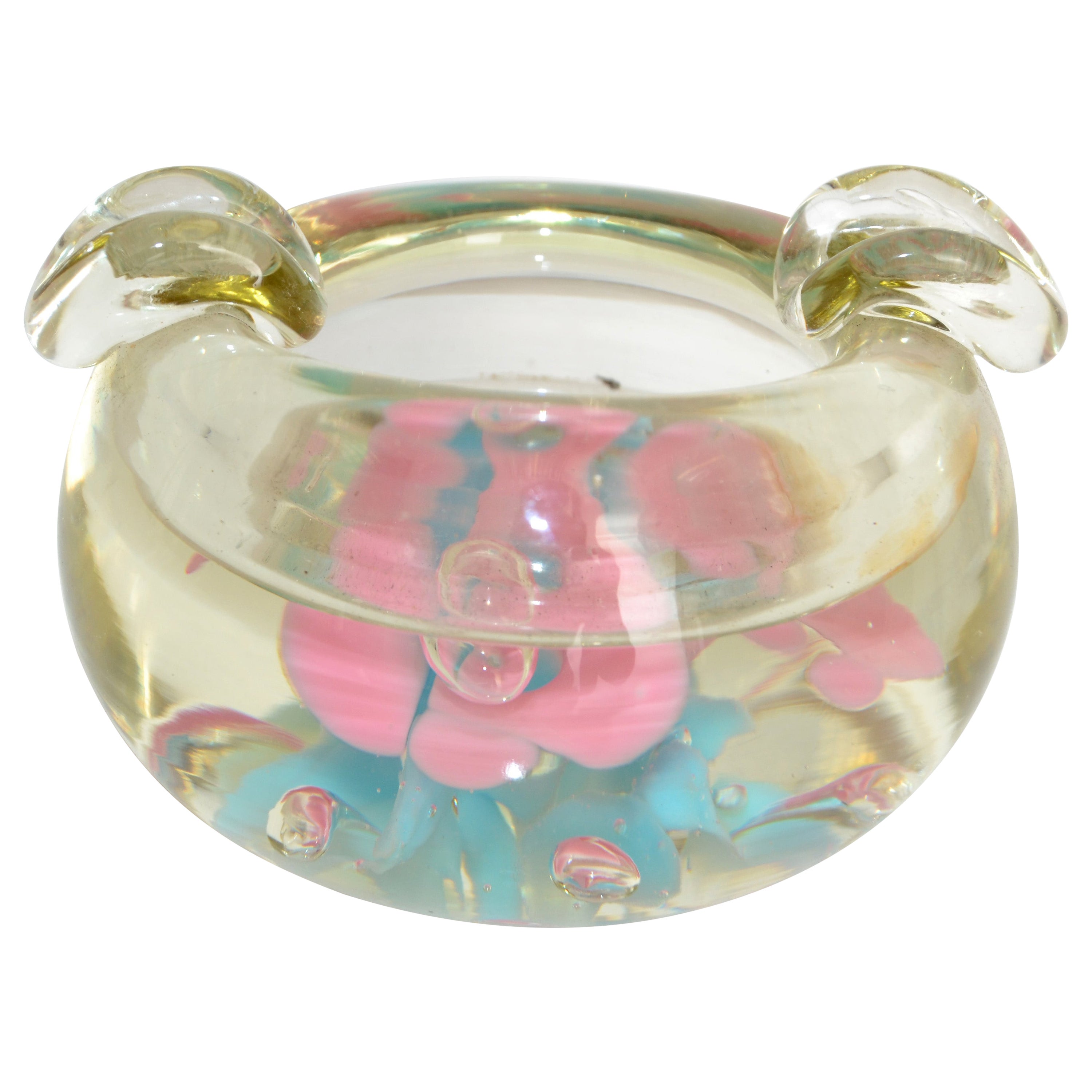 Murano Triple Cased Flower Pink & Baby Blue Glass Bowl Italy Mid-Century 1960s For Sale
