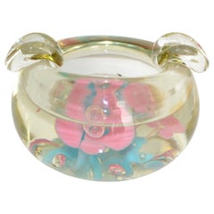Murano Triple Cased Flower Pink & Baby Blue Glass Bowl Italy Mid-Century 1960s