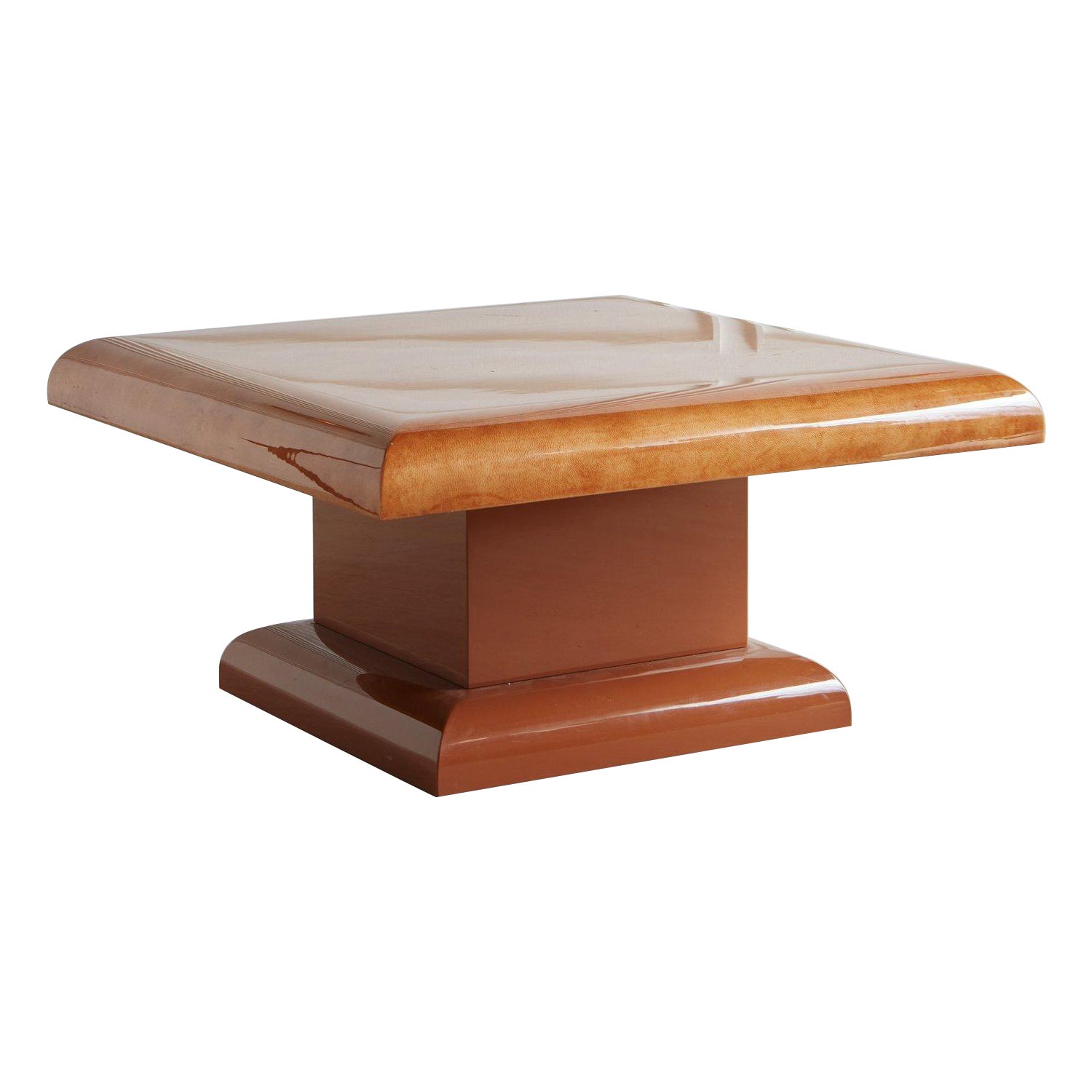 Table basse à piédestal en parchemin attribuée à Aldo Tura, Italie, 1970