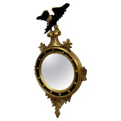 Stunning LaBarge Gilt and Ebonized Convex Mirror with Eagle