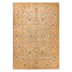 One of a Kind Hand Knotted Contemporary Oriental Eclectic Green Area Rug 