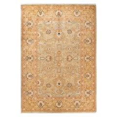 One of a Kind Hand Knotted Contemporary Oriental Eclectic Green Area Rug