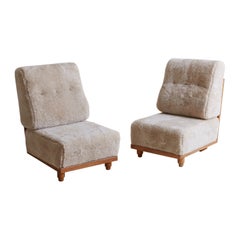 Pair of 'Elmyre' Lounge Chairs in Shearling by Guillerme et Chambron 