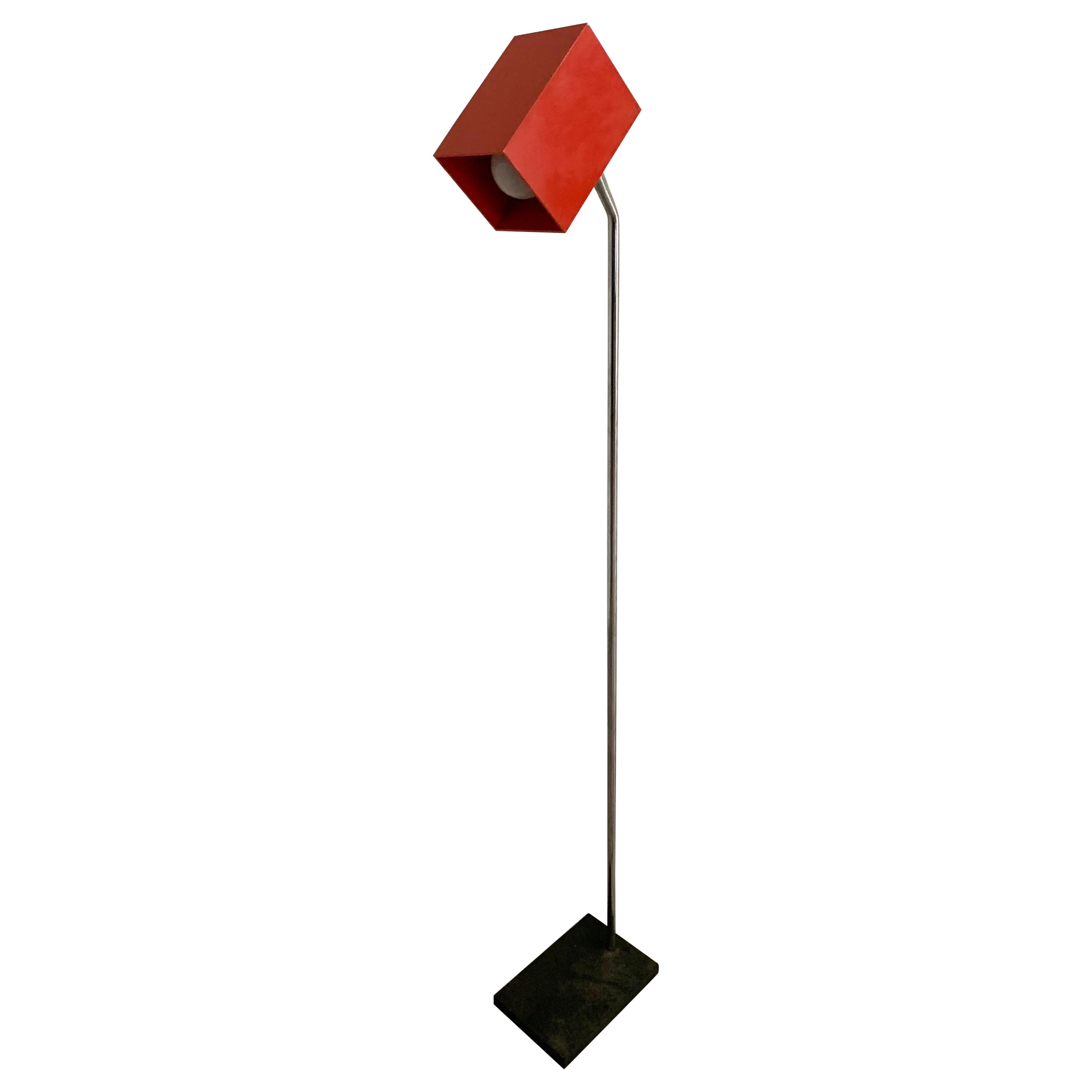 Sonneman for Kovacs Steel and Chrome Cubist Floor Lamp in Red, 1950s For Sale