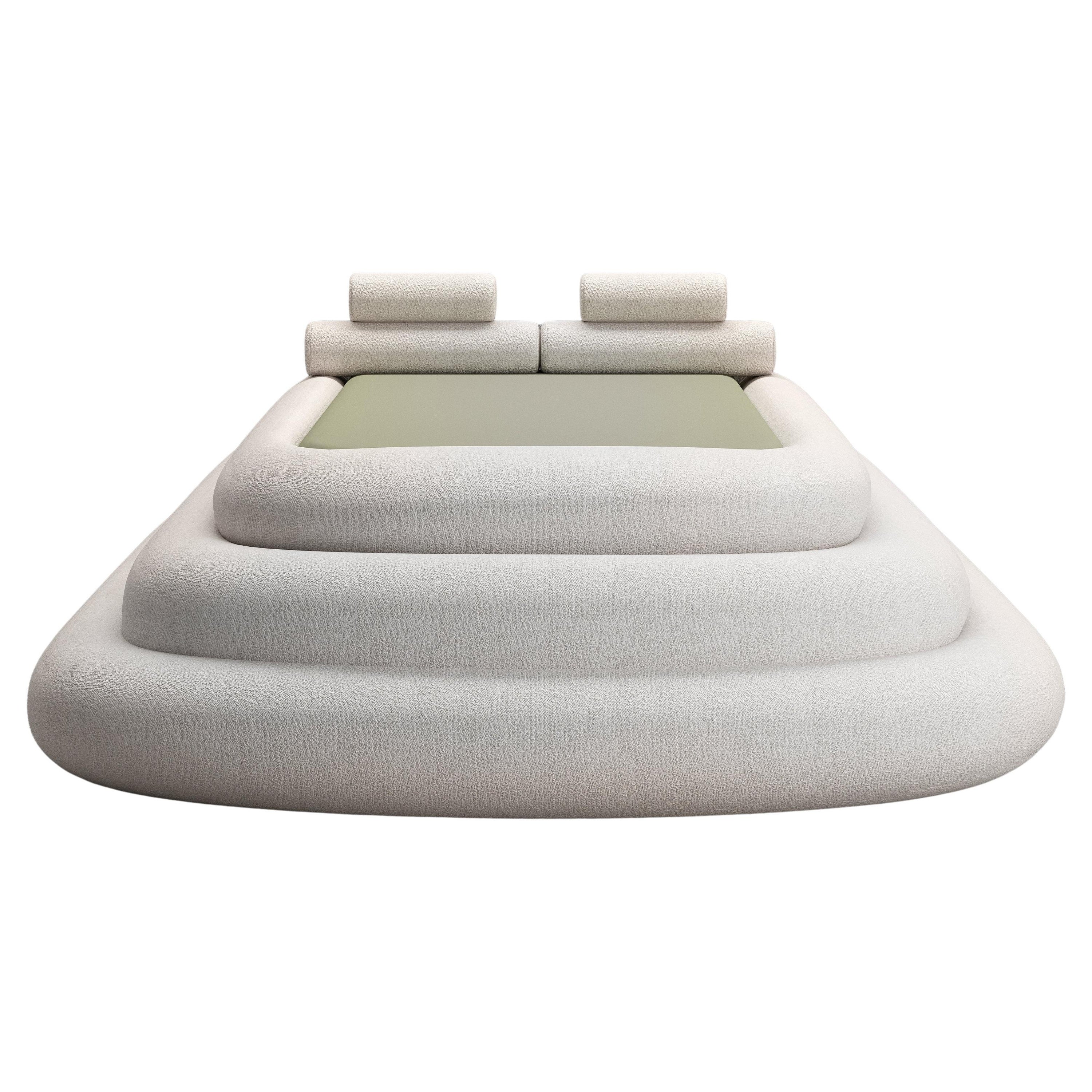 Layered Cake Bed Upholstered in Bouclé Fabric by Koki Design House For Sale