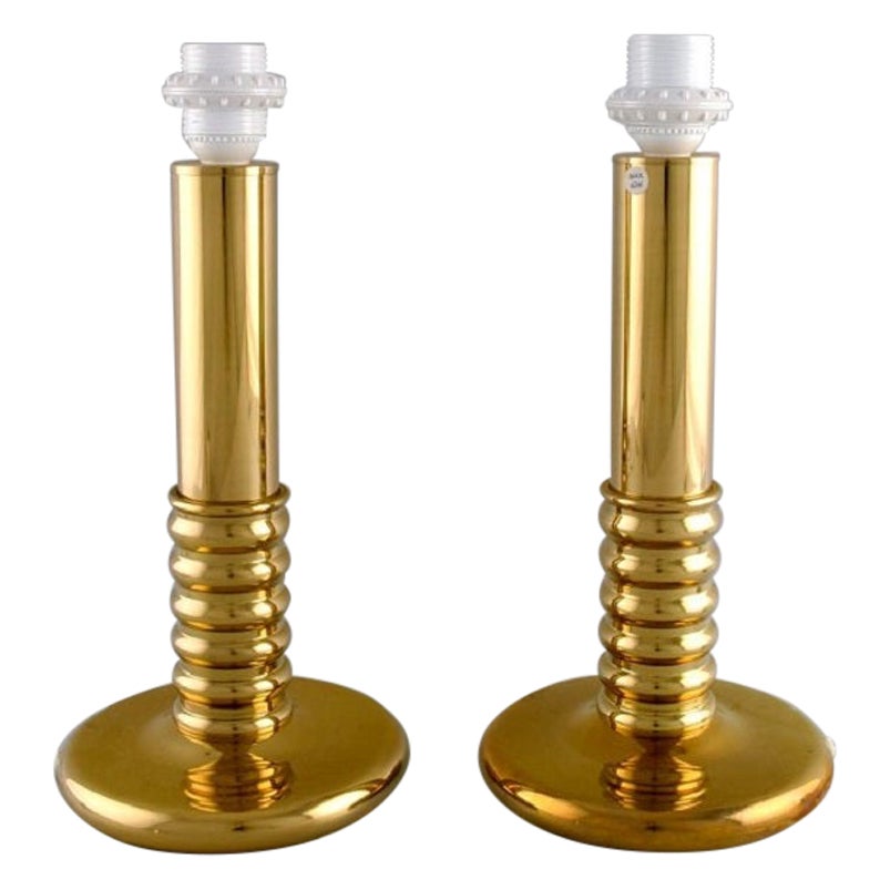 Pair of Brass Table Lamps, Swedish Design, 1970s