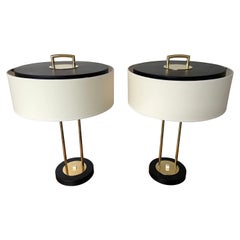 Pair of Brass and Black Painted Metal Lamps President by Arlus. France, 1950s