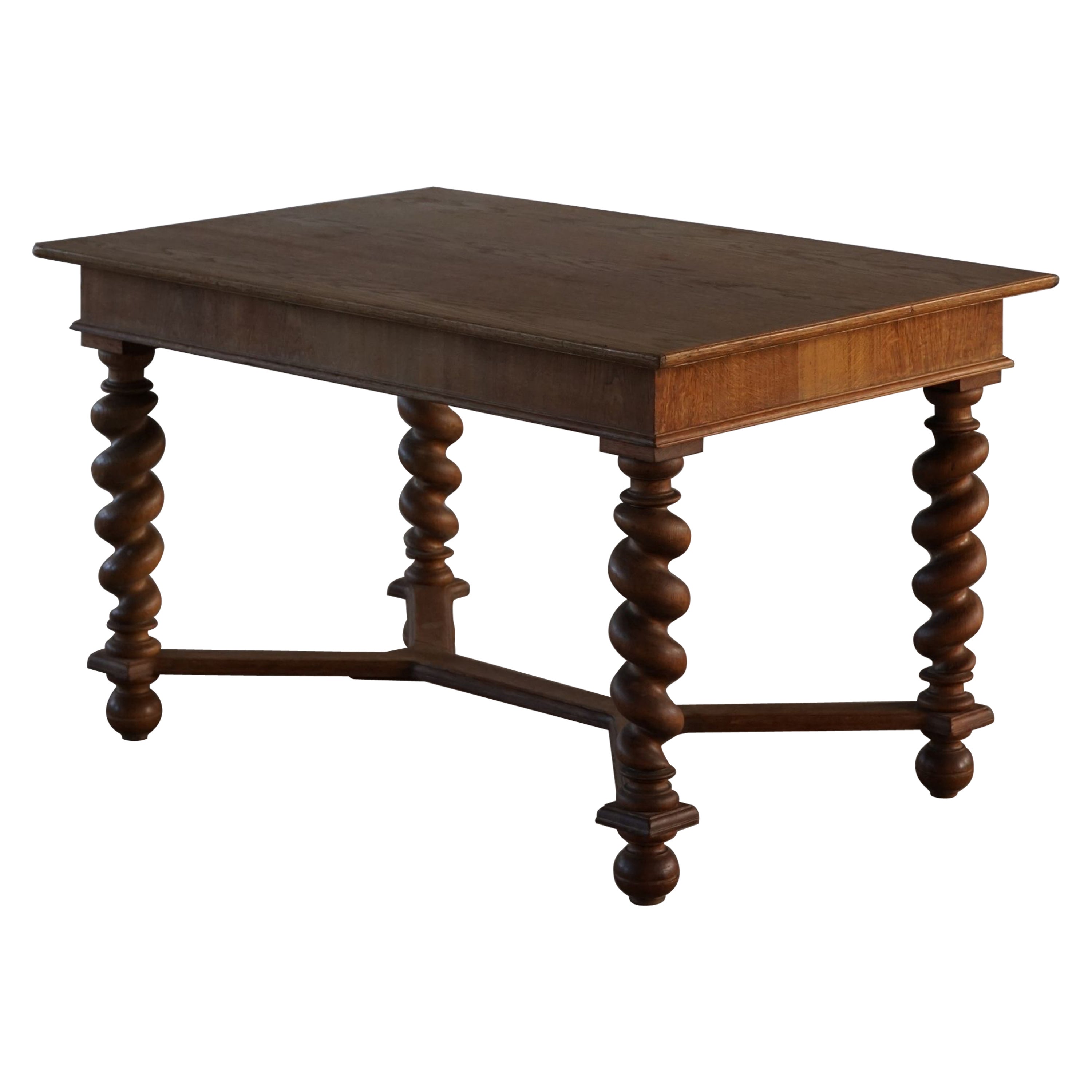 French Baroque Style Dining / Desk Table in Solid Oak, Late 19th Century 