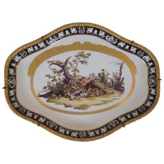 Antique Meissen Dresden Porcelain Deer Hunt Tete-a-tete Serving Tray Platter