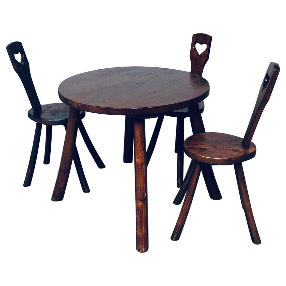 Wabi Sabi Handcrafted Design Solid Oak Dining Table & Chairs, 1940's France For Sale