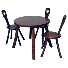 Wabi Sabi Handcrafted Design Solid Oak Dining Table & Chairs, 1940's France