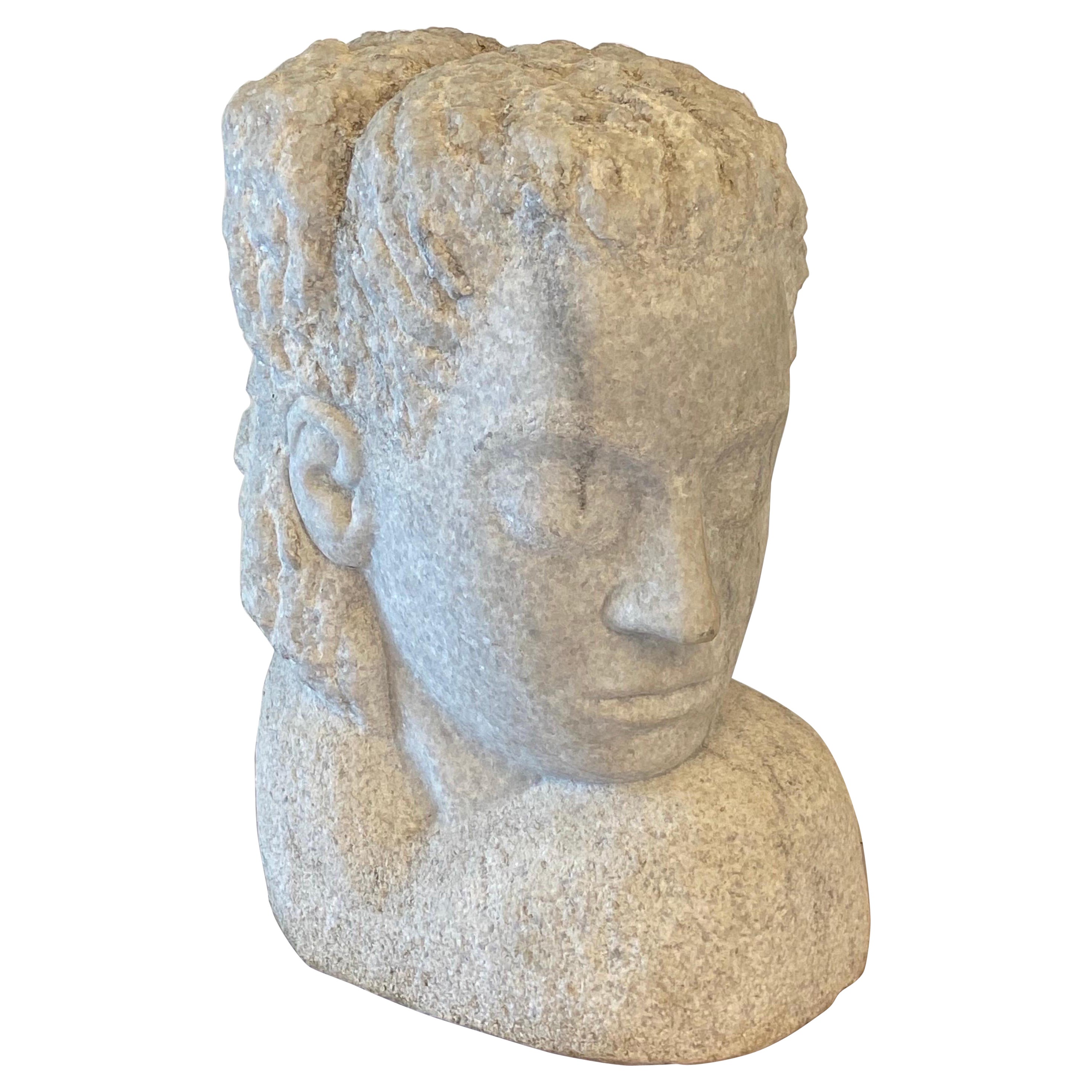 Brancusi Style Marble Head of a Woman, Early 20th Century Signed For Sale