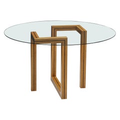 Postmodern Round Glass Dining Table with Geometric Base, 1970s