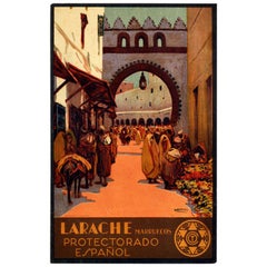 Original Vintage North Africa Travel Poster Larache Morocco Spanish Protectorate
