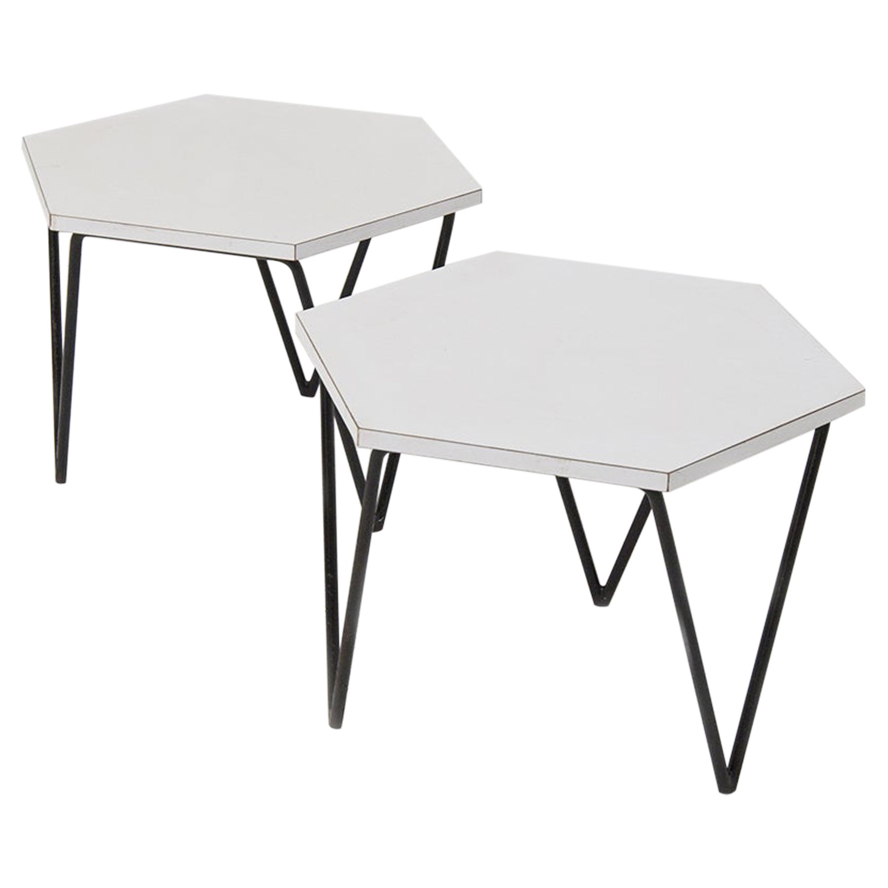 Isa Bergamo for Gio Ponti White Hexagonal Coffee Tables, Original Label