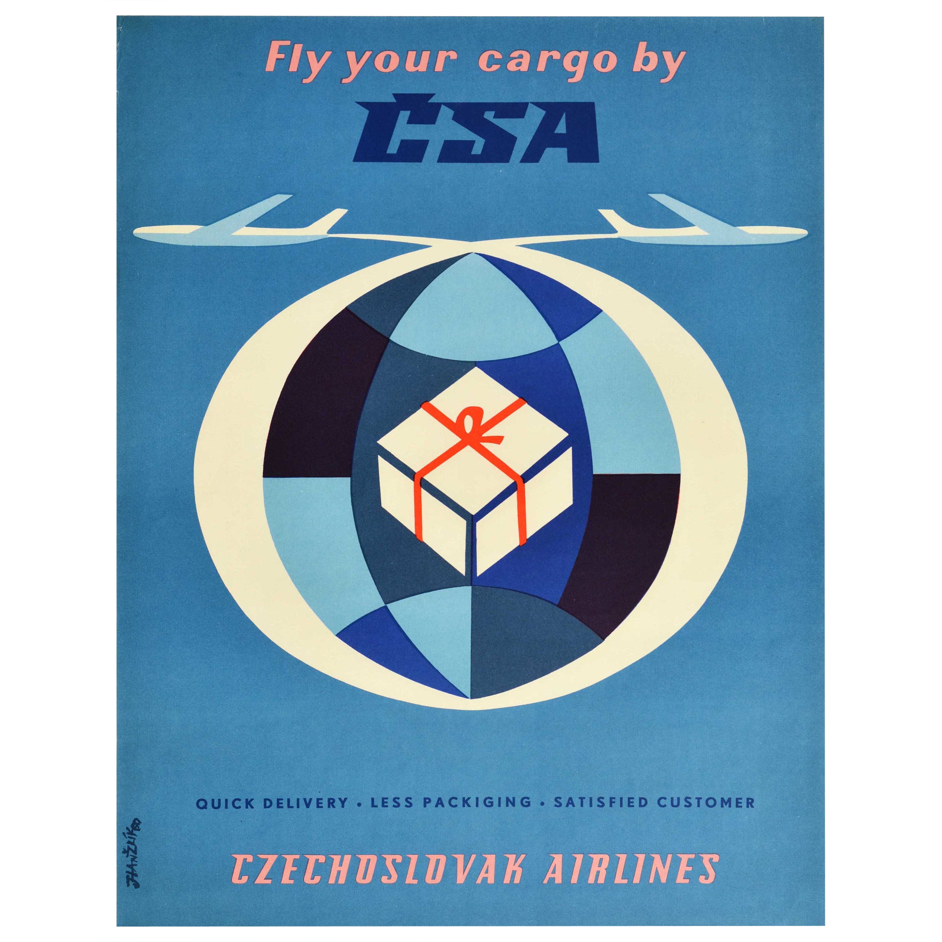 Affiche publicitaire originale vintage Fly Your Cargo de la CSA Czechoslovak Airlines