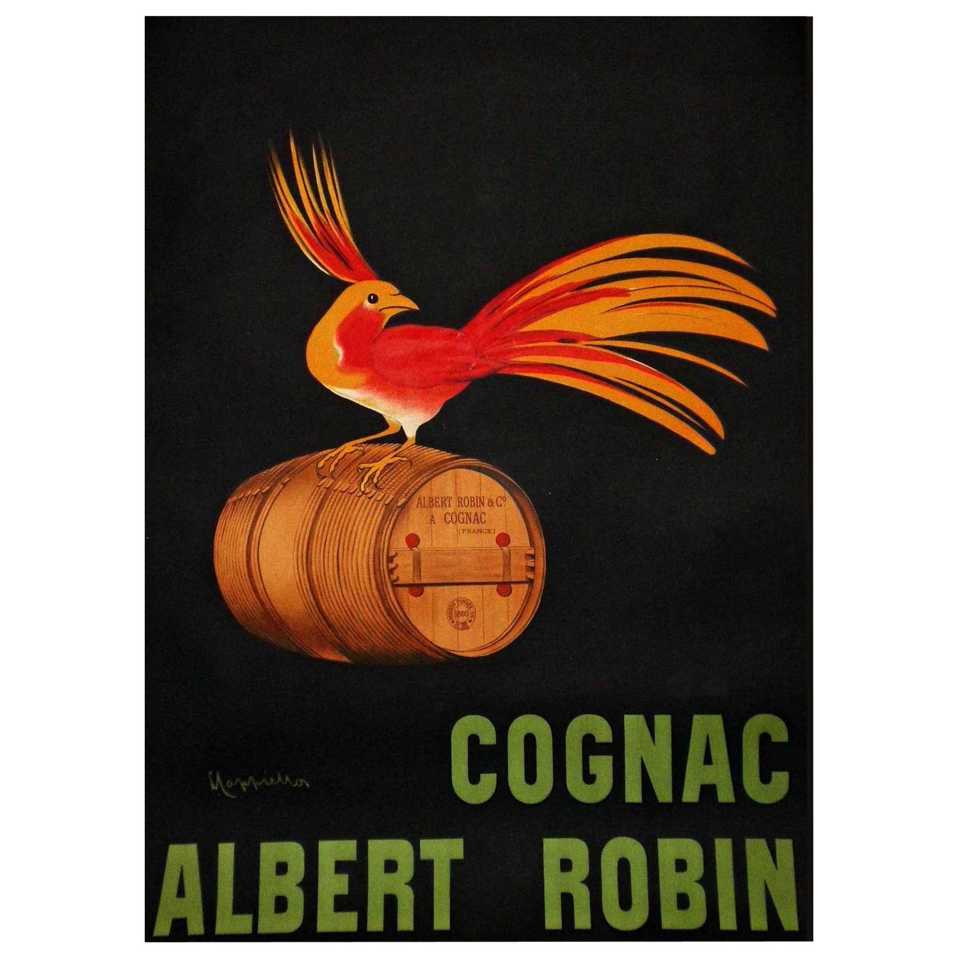 Original Vintage Drink Poster, Art Deco, Cognac Albert Robin, Cappiello, 1920