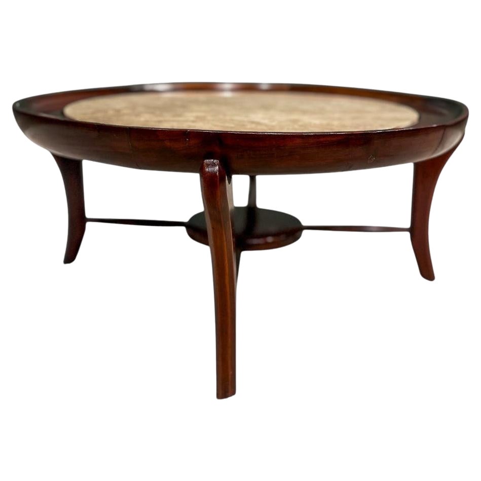 Moderner brasilianischer Couchtisch aus Hartholz und Travertin, Giuseppe Scapinelli