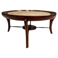 Moderner brasilianischer Couchtisch aus Hartholz und Travertin, Giuseppe Scapinelli
