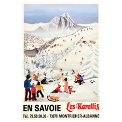 Original-Vintage-Wintersport-Reiseplakat En Savoie Les Karellis, Ski Resort