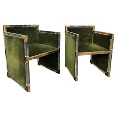 Pair lucite & brass cubicle chairs attributed to Charles Hollis Jones