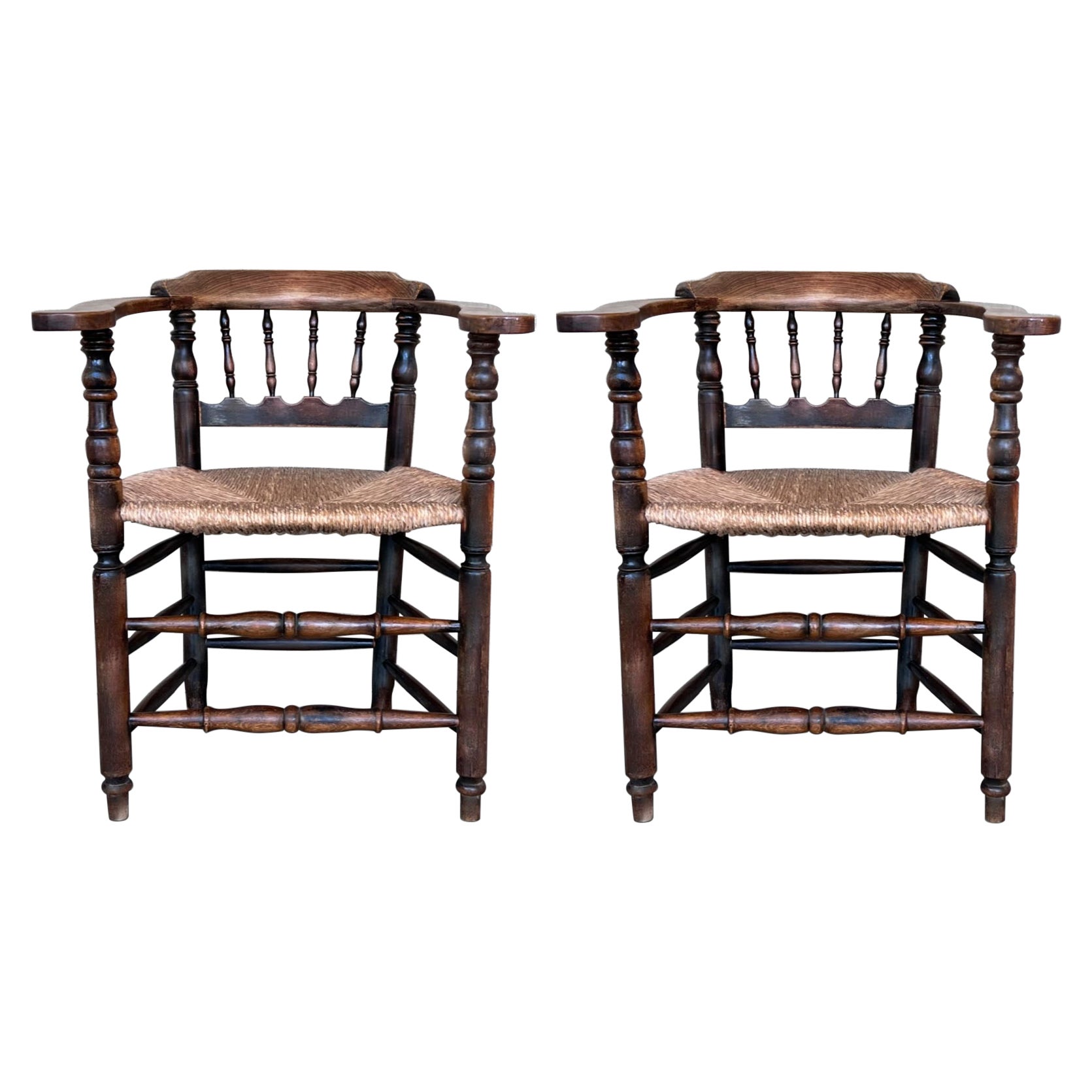 Pair of Spanish Horseshoe Back and Cane Armchairs For Sale