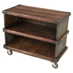 Vintage French Repurposed Mobile Suroy Storage Container into a Bar Cart or Office Cart