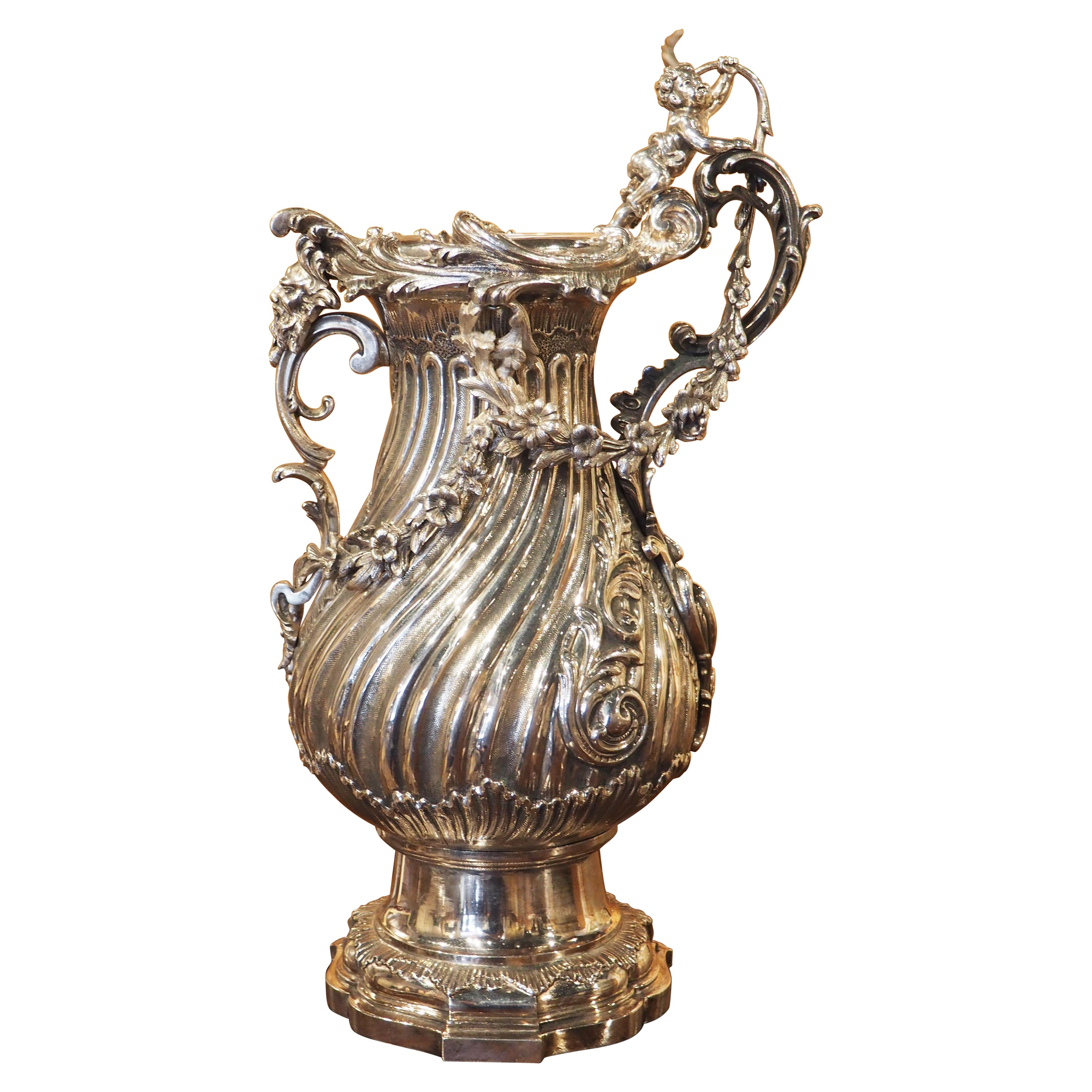 Antique Silvered Bronze Pitcher from France, Circa 1890 For Sale