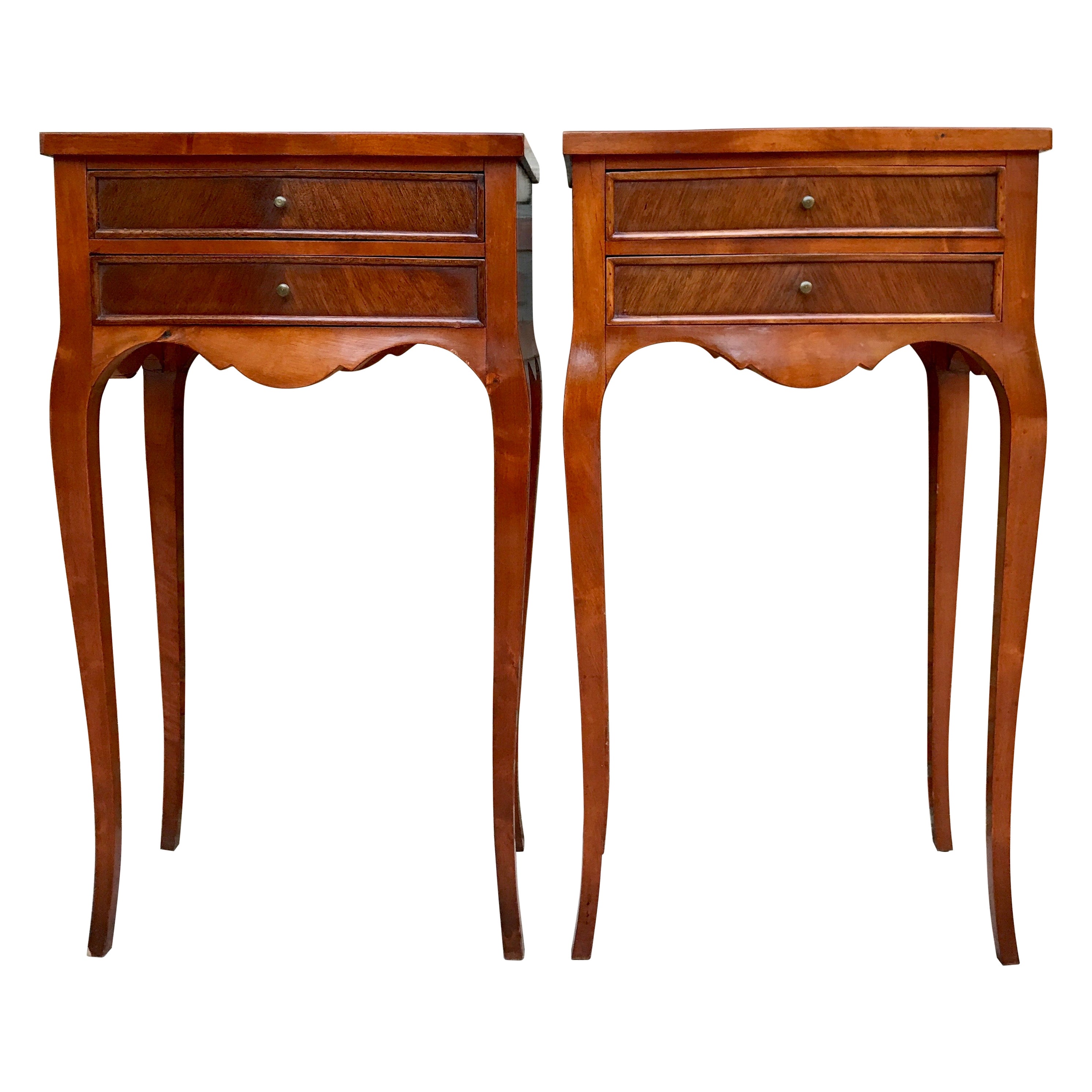20th Century French Nightstands with Two Drawer & Cabriole Legs, Set of 2 For Sale