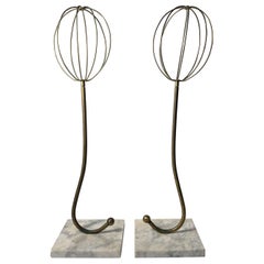 Pair of Used Brass Wire Mannequin Heads / Hat Rack Stand