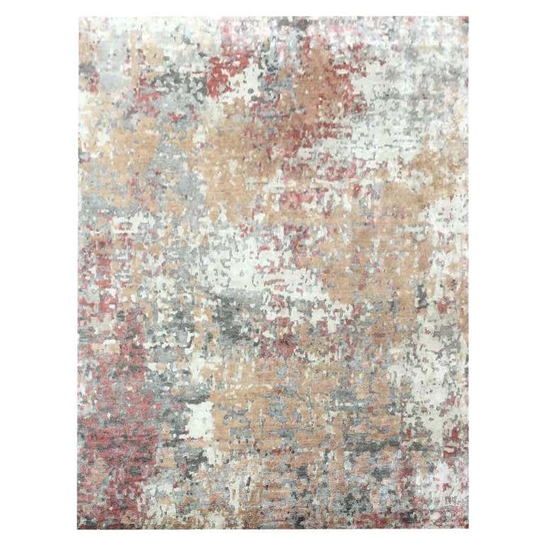 Contemporary Tibetan Wool and Silk Rug With Multicolor Abstract Pattern ...