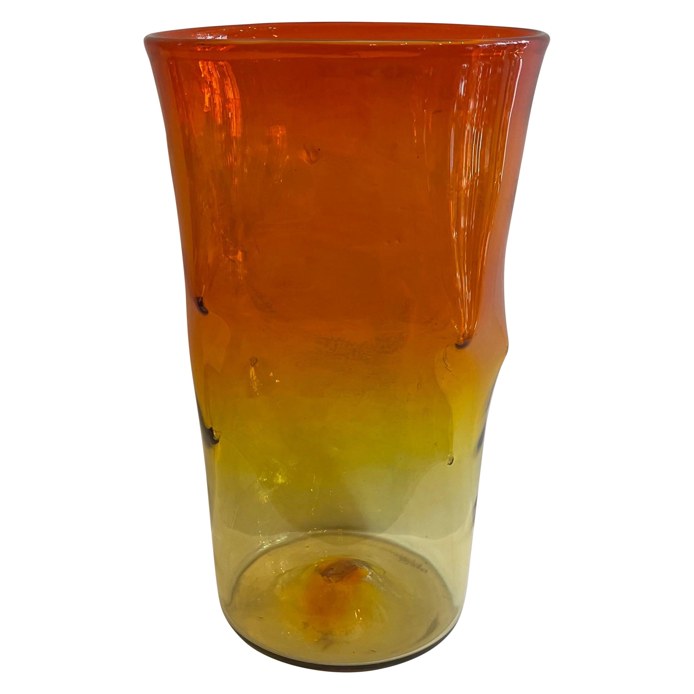 Wonderful Blenko Blown Art Glass Amberina Tangerine Orange Yellow Large Vase 