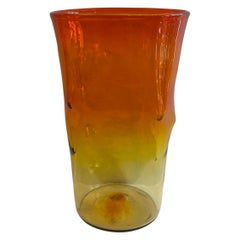 Vintage Wonderful Blenko Blown Art Glass Amberina Tangerine Orange Yellow Large Vase 